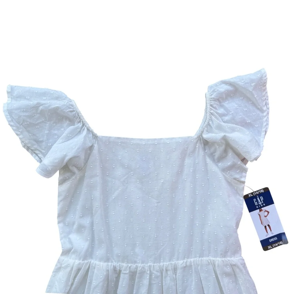 NWT GAP Kids Girls XL 14/16 White Eyelet Flutter Sleeve Tiered Dress